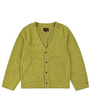 Pleasures V-Neck Zigzag-Pattern Cardigan - Green
