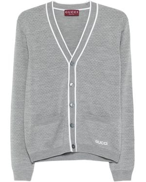 Gucci Embroidered-Logo Cardigan - Grey