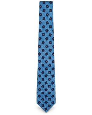 Kiton Floral-Print Silk-Twill Tie - Blue