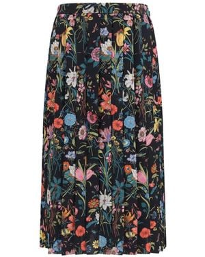 Gucci Flora-Print Pleated Midi Skirt - Black
