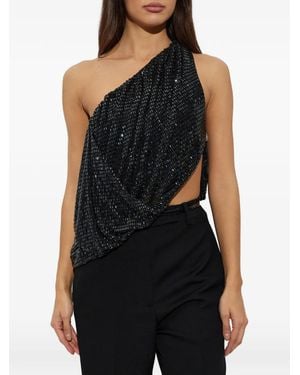 Self-Portrait Rhinestone One-Shoulder Drape Top - Black