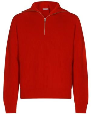 Jil Sander Ribbed Half-Zip Jumper - Red