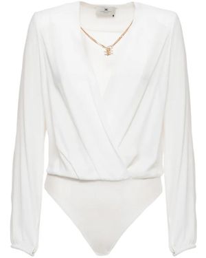 Elisabetta Franchi Draped Chain-Detail Bodysuit - White
