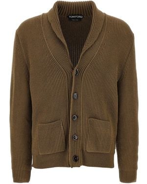 Tom Ford Ribbed-Knit Wool And Silk Cardigan - Green