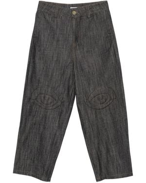 House of Errors Eye-Patchwork Wide-Leg Jeans - Grey