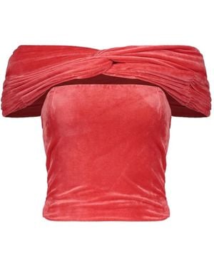 Alberta Ferretti Off-Shoulder Velvet Blouse - Red