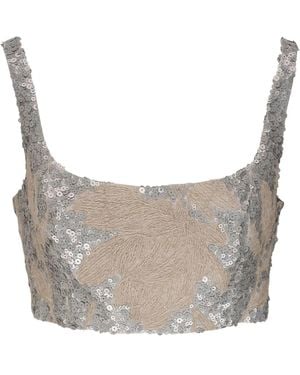 Brunello Cucinelli Rhinestone-Embellished Cropped Top - Grey