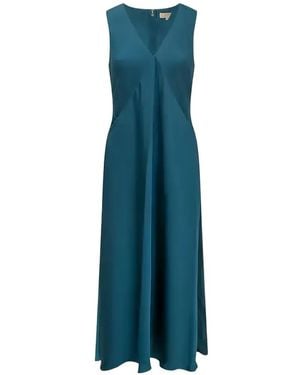 Michael Kors V-Neck Satin Midi Dress - Blue