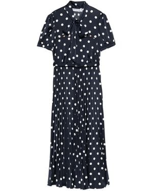 Self-Portrait Polka Dot Pleated Midi Dress - Blue