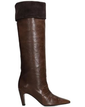 Alchimia Ruched Suede-Trim Boots - Brown