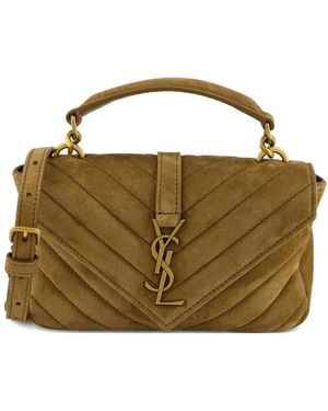 Saint Laurent University Chevron-Quilted Suede Shoulder Bag - Brown