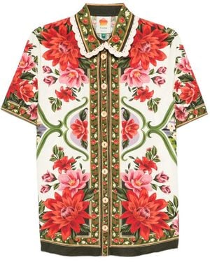 FARM Rio Floral Scallop-Collar Shirt - Red