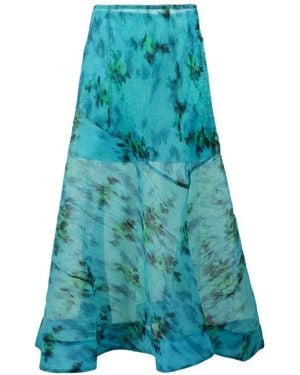 Ganni Abstract-Pattern Organza Maxi Skirt - Blue