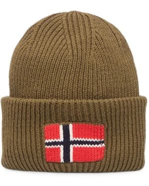 Napapijri Evei Logo-Patch Ribbed Beanie Hat - Green