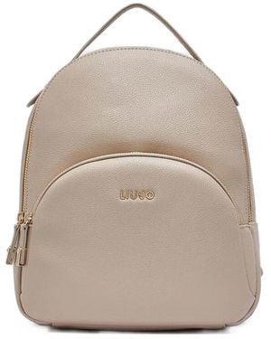 Liu Jo Grained Logo-Plaque Backpack - Natural