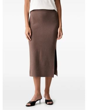 Joseph Ribkoff Side-Slit Straight Midi Skirt - Brown