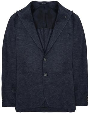 Tagliatore Textured Notched-Lapel Blazer - Blue