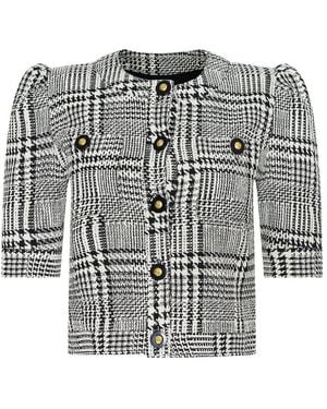 L'Agence Allegra Glen Plaid Cropped Jacket - Grey