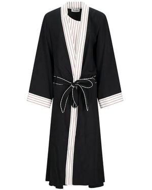 The Attico Trenchcoat Met Bloemen Jacquard En Gestreepte Afwerking - Zwart