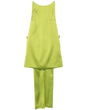 Self-Portrait Satin Short Dress - Green