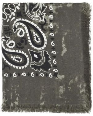 Destin Paisley-Print Frayed Scarf - Gray