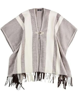 Fay Striped-Fringe Poncho - White
