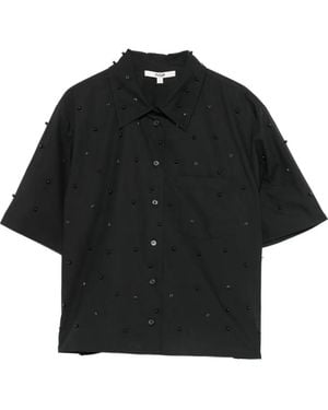 Maje Bead-Embellished Short-Sleeve Shirt - Black