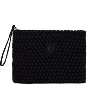Blauer Gewebte Clutch Mit Logo-Patch - Schwarz