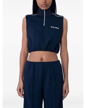 Miu Miu High-Neck Zip-Up Crop Top - Blue