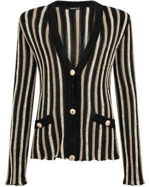 Roberto Cavalli Cardigan With Laminated Stripes - Black
