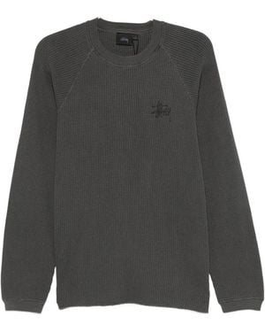 Stussy Waffle-Knit Cotton Sweatshirt - Grey