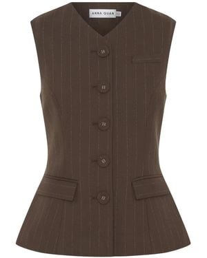 Anna Quan Kendall Pinstripe-Pattern Peplum Top - Brown