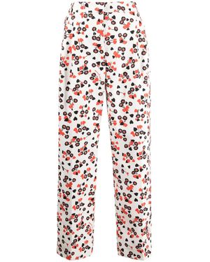 Moschino Floral-Print High-Waist Trousers - White