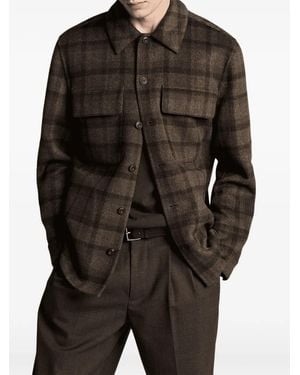 Vince Check-Pattern Button-Up Jacket - Black