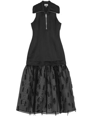 Ganni Fringed Light Knit Long Dress - Black