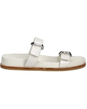 Emporio Armani Buckle-Detail Double-Strap Slides - White