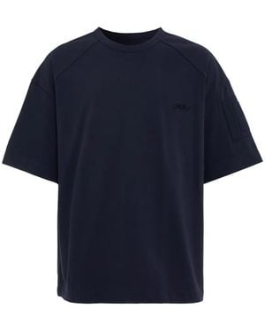 Juun.J Logo-Embroidered Patch-Detail T-Shirt - Blue
