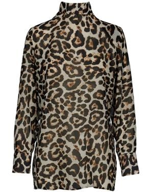 Tessitura Body Couture Leopard-Print Back-Cutout Blouse - Black