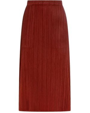 Pleats Please Issey Miyake Pleated Midi Skirt - Red