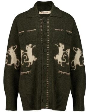 BAZISZT Mice-Intarsia Buttoned Cardigan - Black