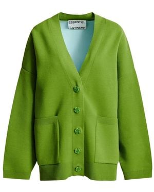 Essentiel Antwerp Flower-Button Patch-Pocket Cardigan - Green