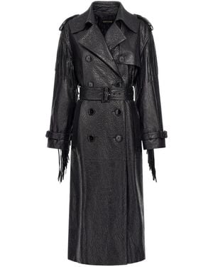 Roberto Cavalli Fringed Leather Trench Coat - Black