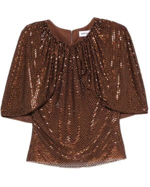 Self-Portrait Sequin-Embellished Gathered Top - Brown