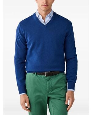 Hackett V-Neck Elbow-Patch Knit - Blue