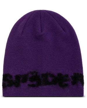 Sp5der Logo-Intarsia Mohair-Blend Beanie - Purple
