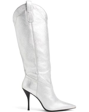 Stuart Weitzman Western-Style Metallic High Boots - White