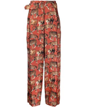 Alberto Biani Animal Graphic Silk Trousers - Red