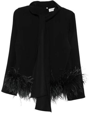 P.A.R.O.S.H. Feather-Trim Pussy-Bow Blouse - Black