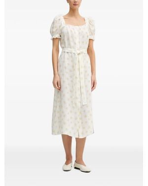 Sleeper Brigitte Daisy-Print Belted Linen Midi Dress - White
