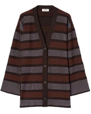 RETORI Windows Long Geometric-Pattern V-Neck Cardigan - Brown